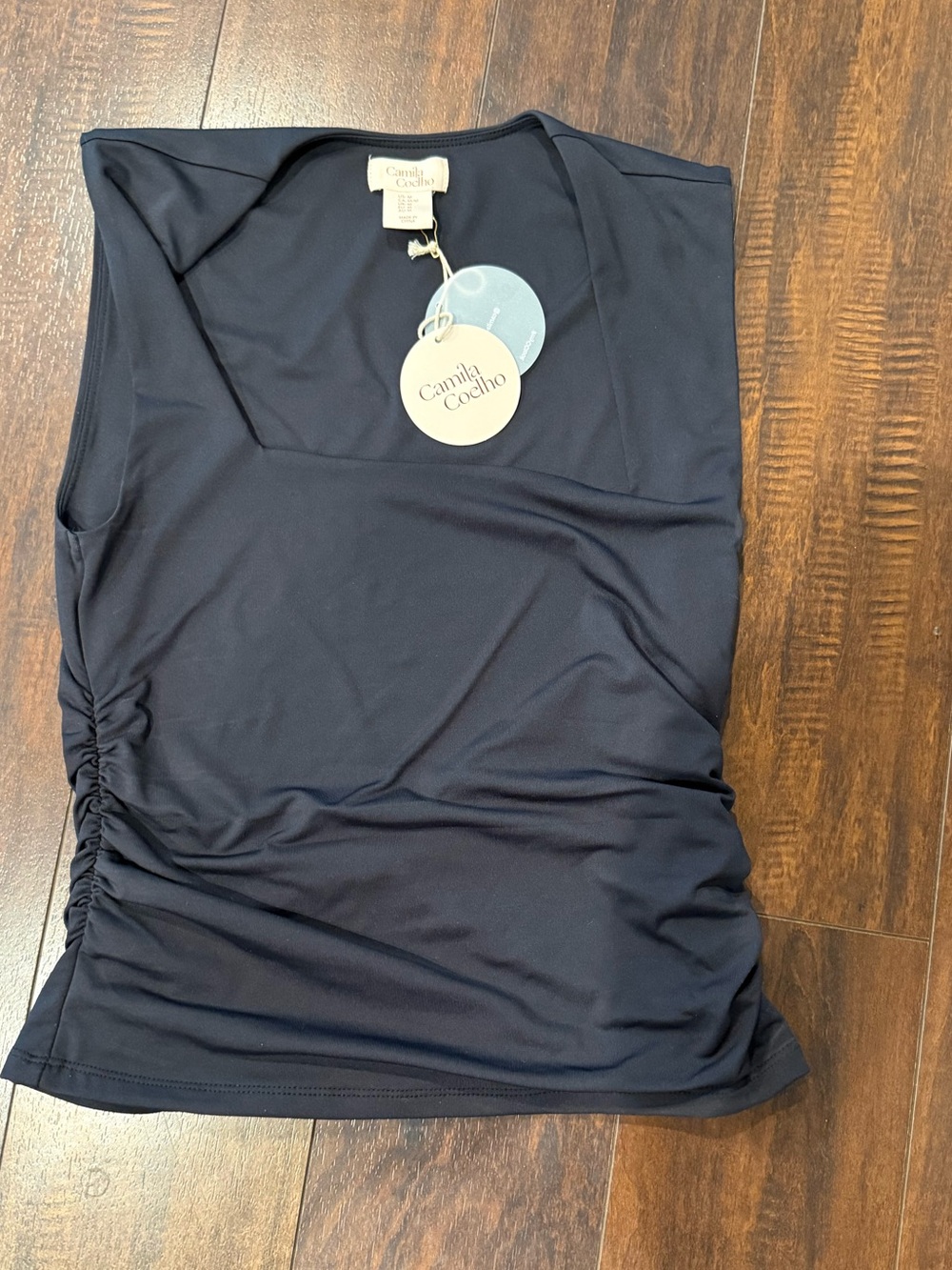 NWT Camila Coelho Black Ruched Side Sleeveless Top M